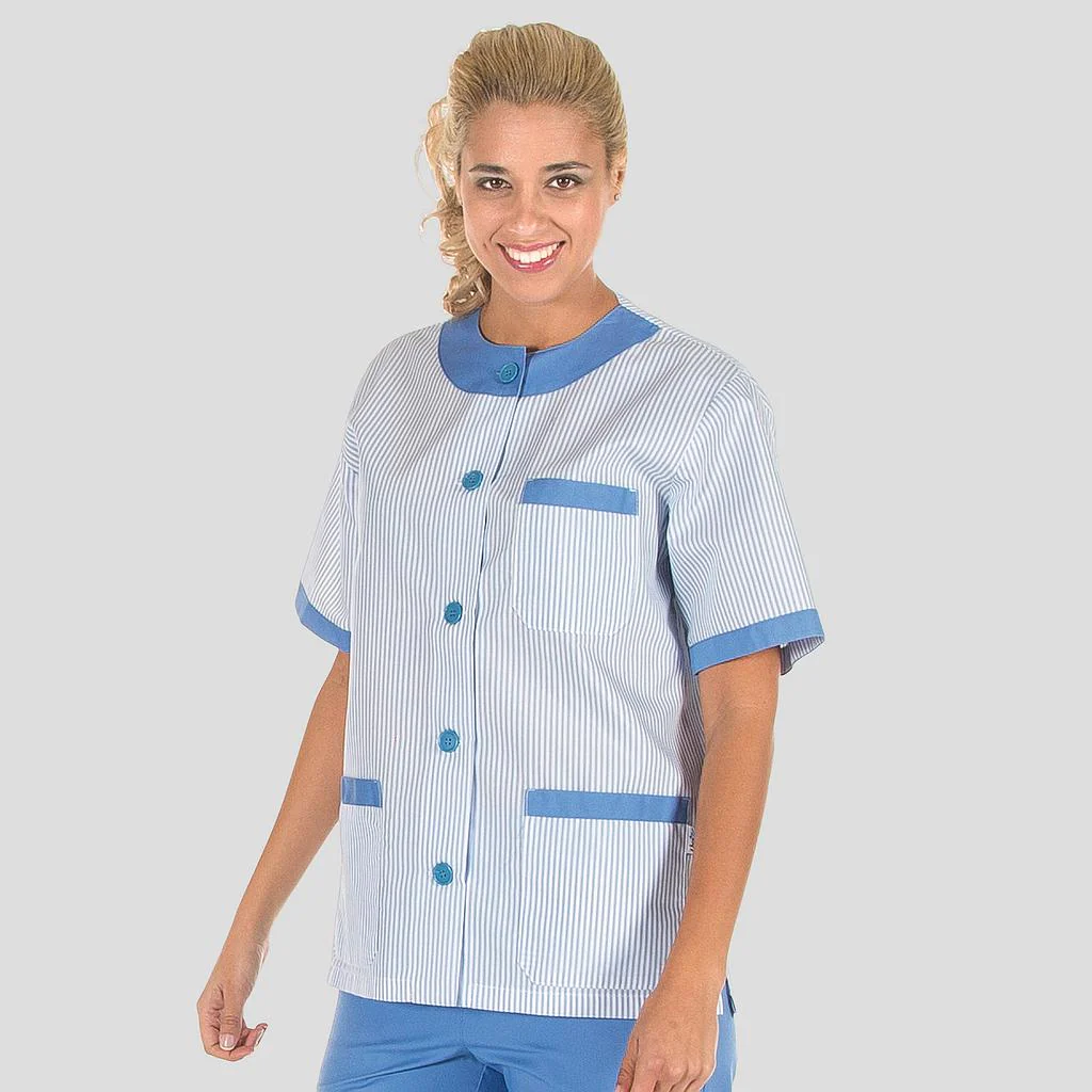 BLUSA SANITARIO UNISEX ABOTONADA VICHY COMBINADA - Image 4