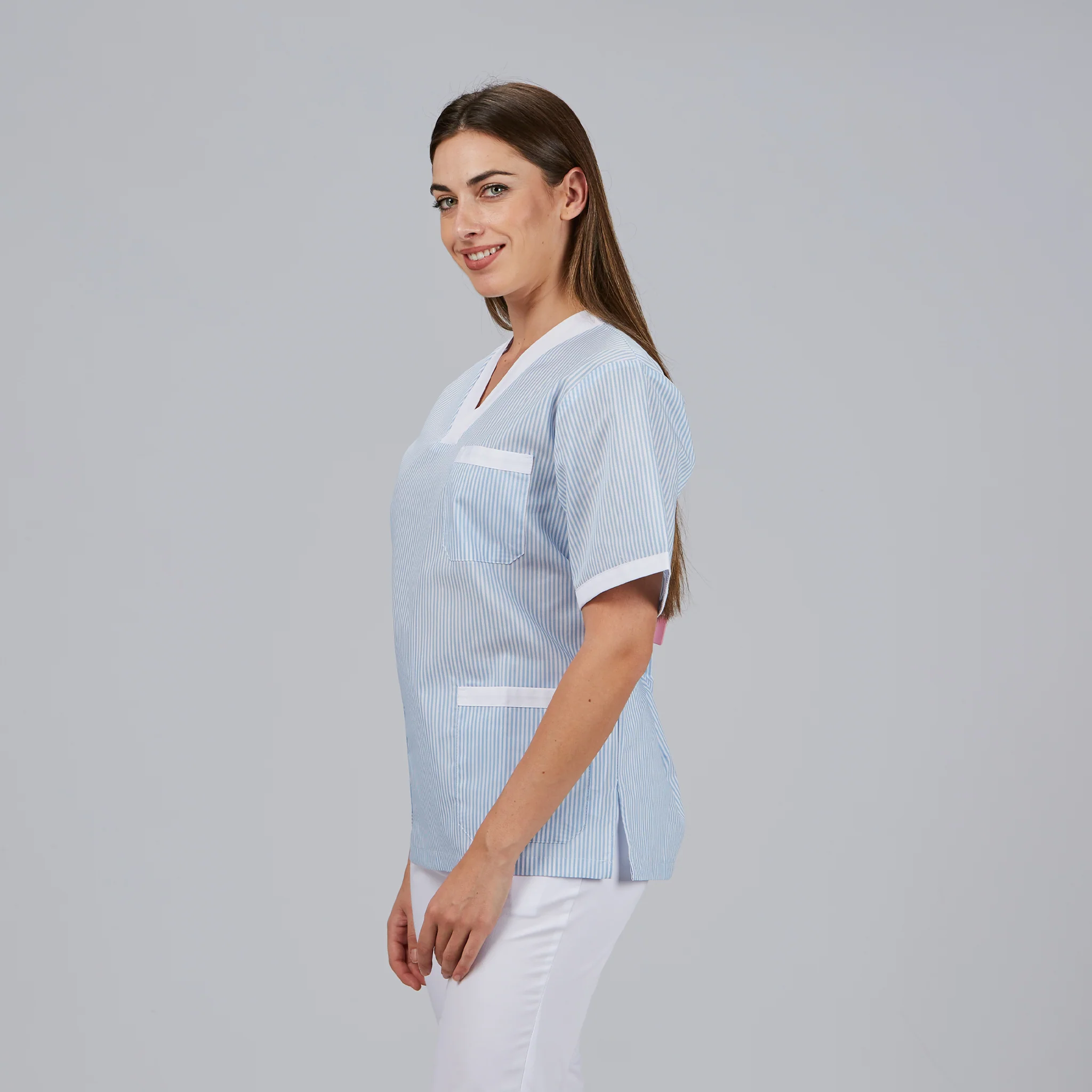 BLUSA SANITARIO UNISEX PICO VICHY COMBINADA - Image 2