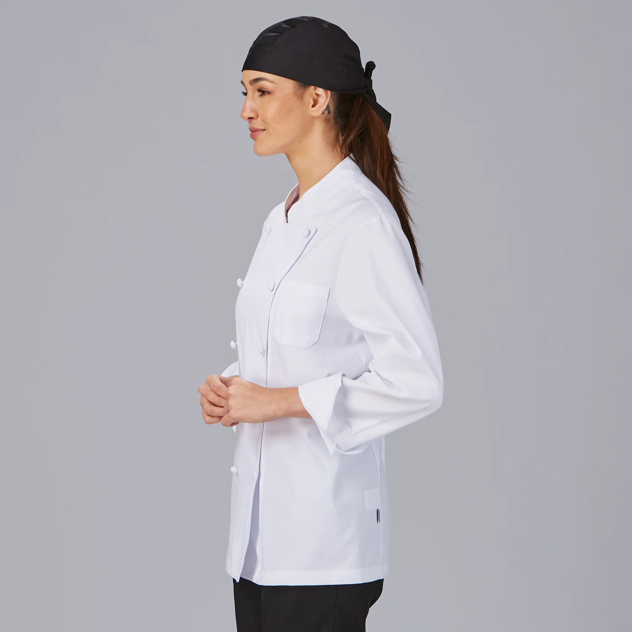 CHAQUETA COCINA UNISEX BOTON FORRADO M/L BLANCA - Image 3