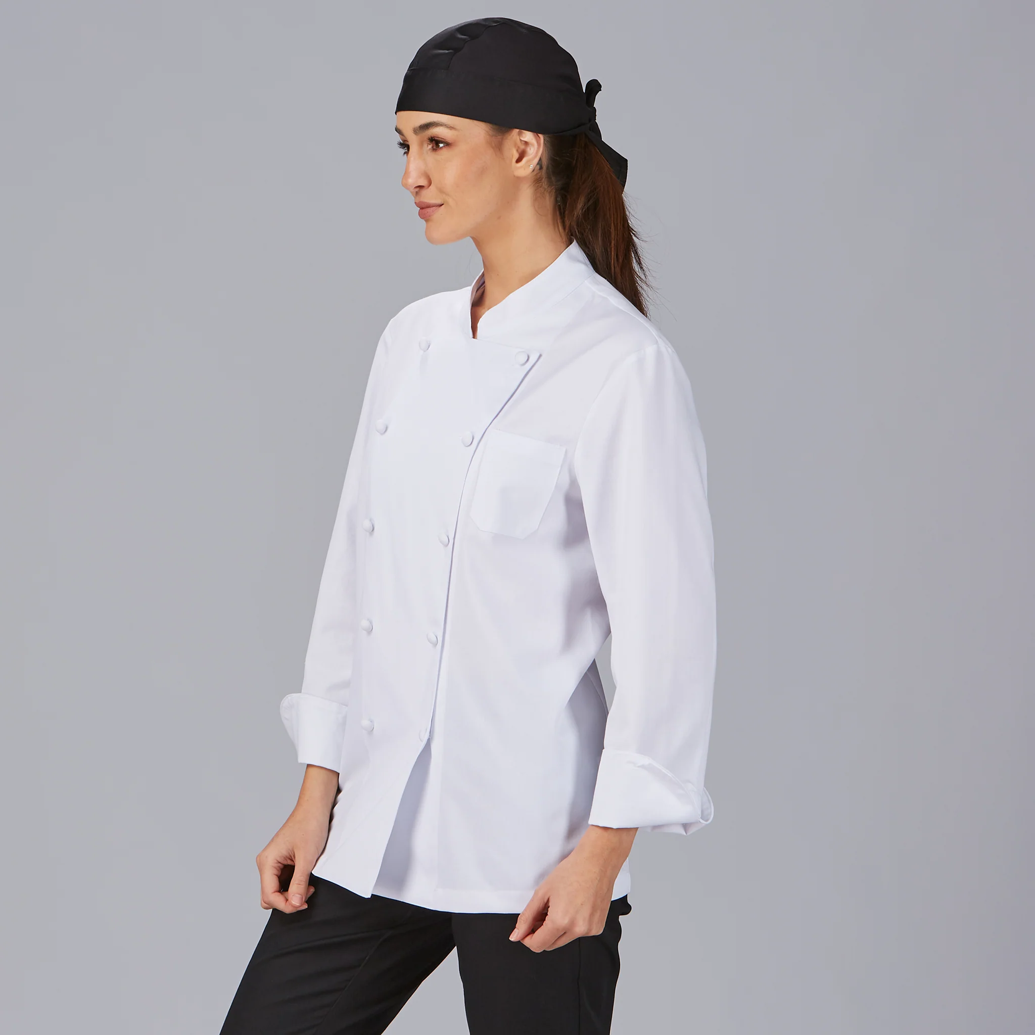 CHAQUETA COCINA UNISEX BOTON FORRADO M/L BLANCA - Image 4
