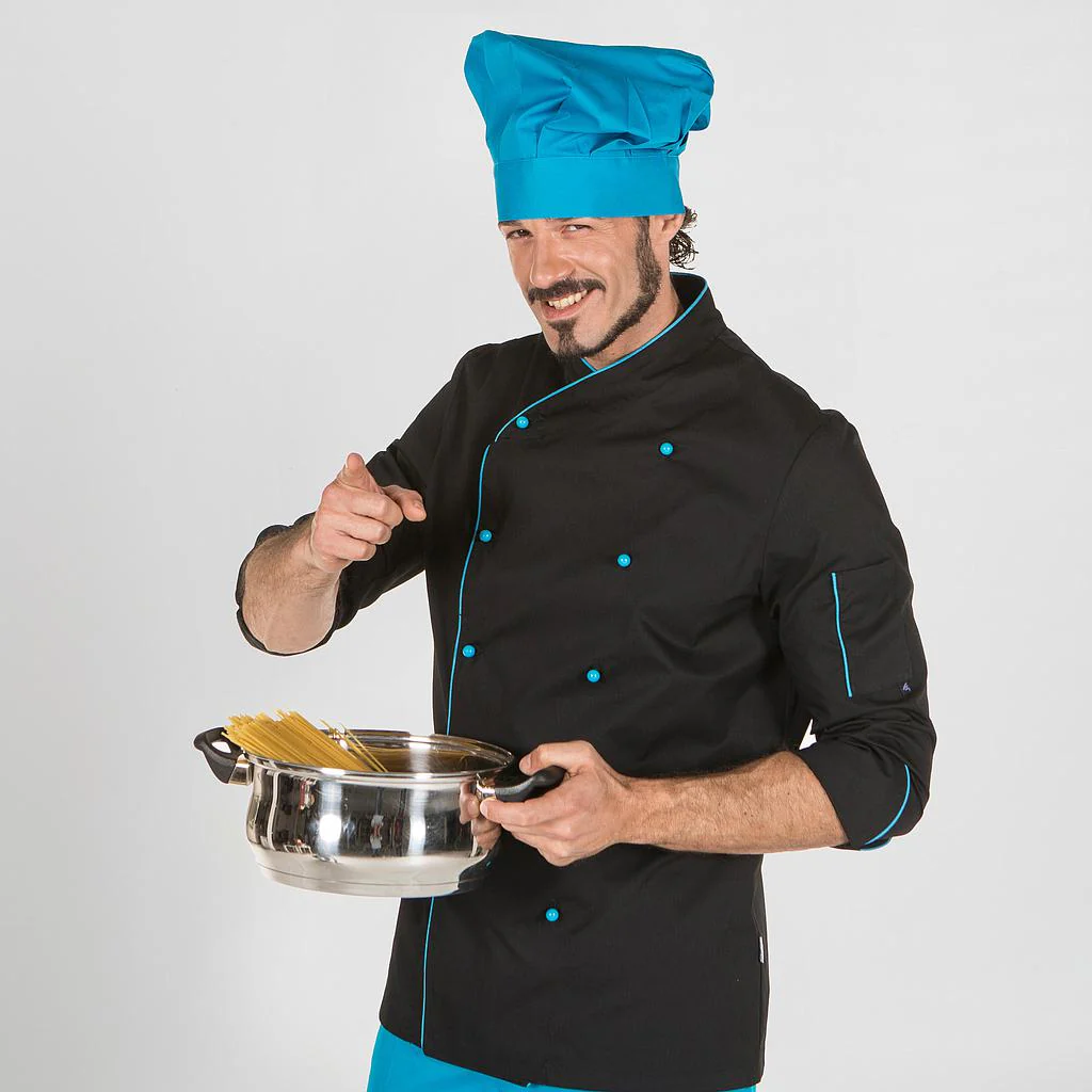 CHAQUETA COCINA UNISEX NEGRA M/L BOLS. MANGA