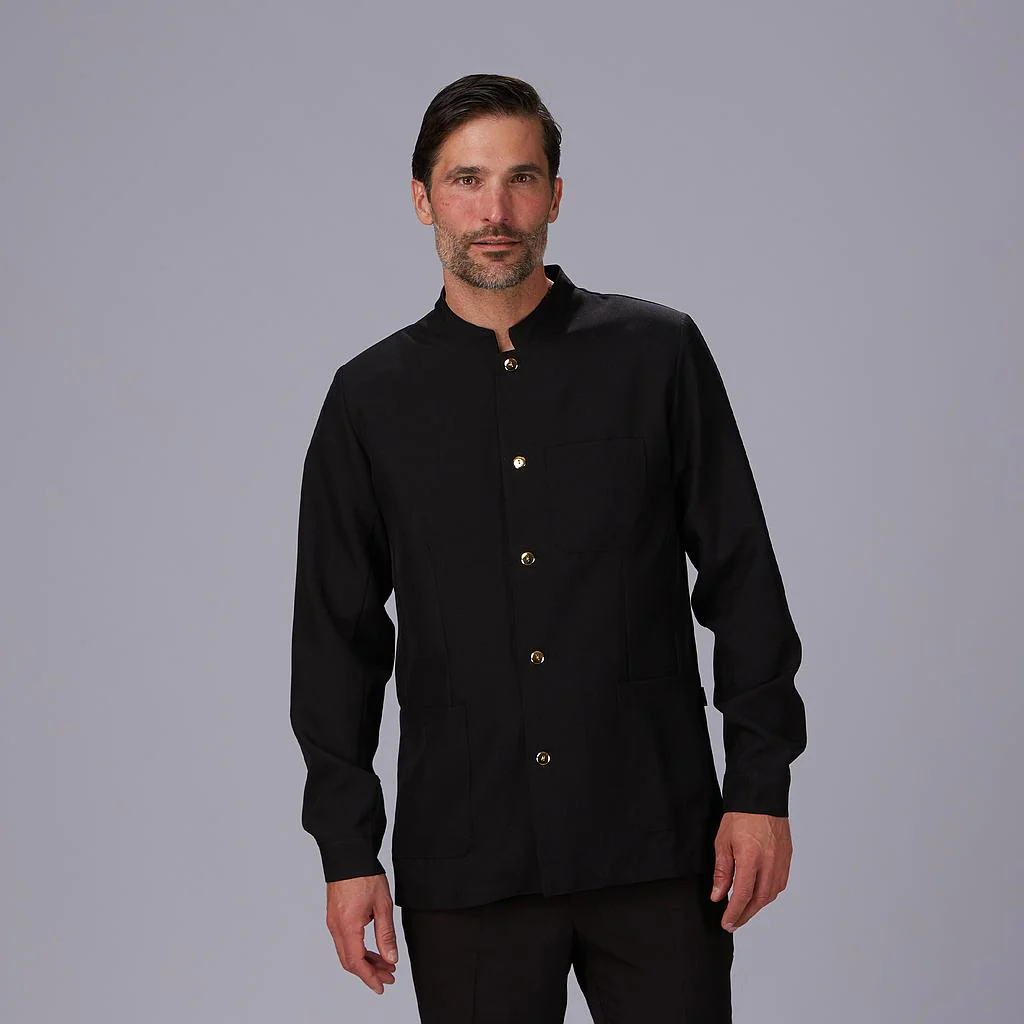 CHAQUETA HOMBRE MAO NEGRA BOTON DORADO